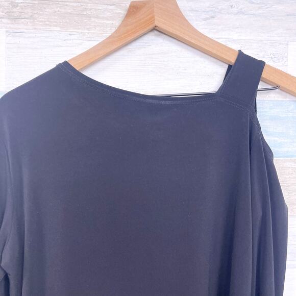 Clara Sun Woo Asymmetric Cold Shoulder Longline Blouse Black Womens Small - Picture 5 of 7